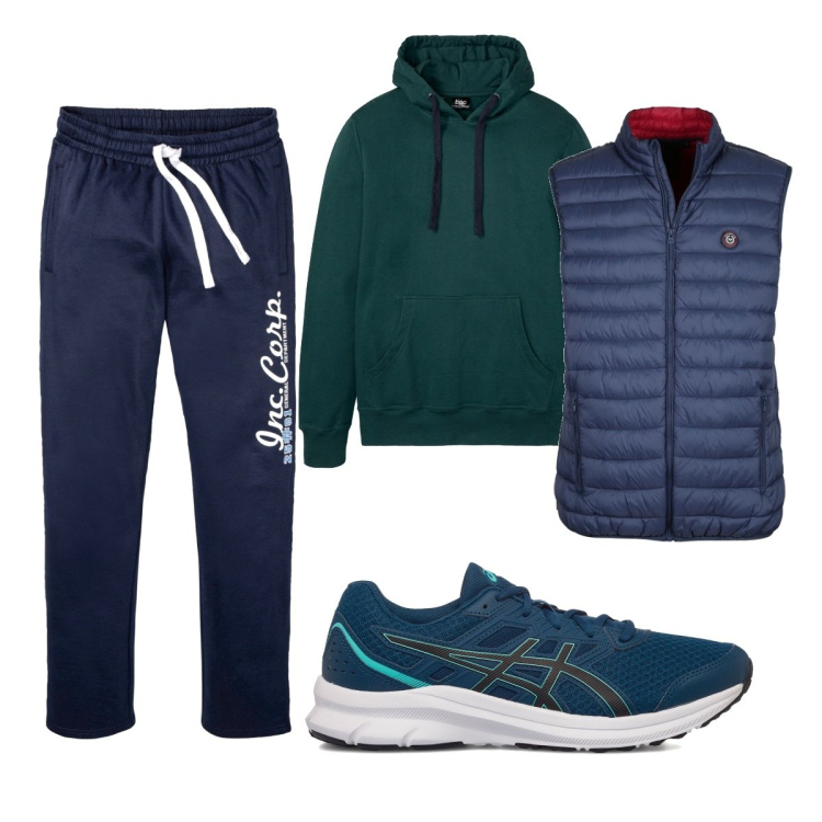 Outfit uomo - Casual #21416. Stile Casual per Sport. Abbinamento con felpe con cappuccio, pantaloni, giacche, scarpe sportive.