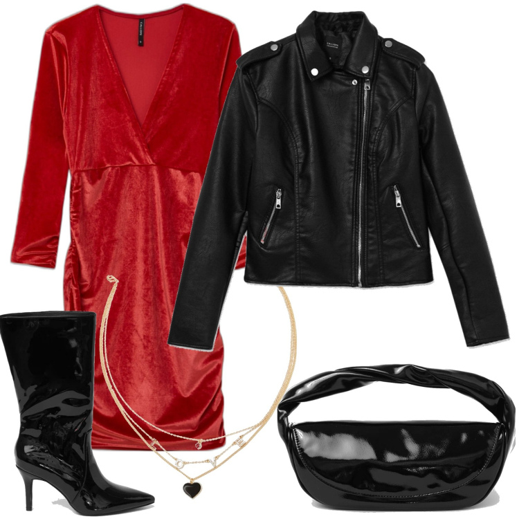 Outfit donna - Sexy serata fuori. Stile Sexy per Serata fuori. Abbinamento con vestiti corti, giacche, stivali, ciondoli, pochette.