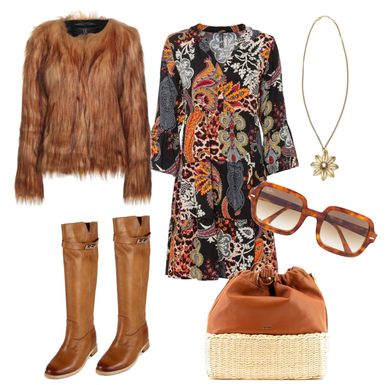 Outfit donna - Boho friday. Stile Boho per Tutti i giorni. Abbinamento con vestiti, cappotti, stivali sopra il ginocchio, borse a tracolla, occhiali da sole, ciondoli.