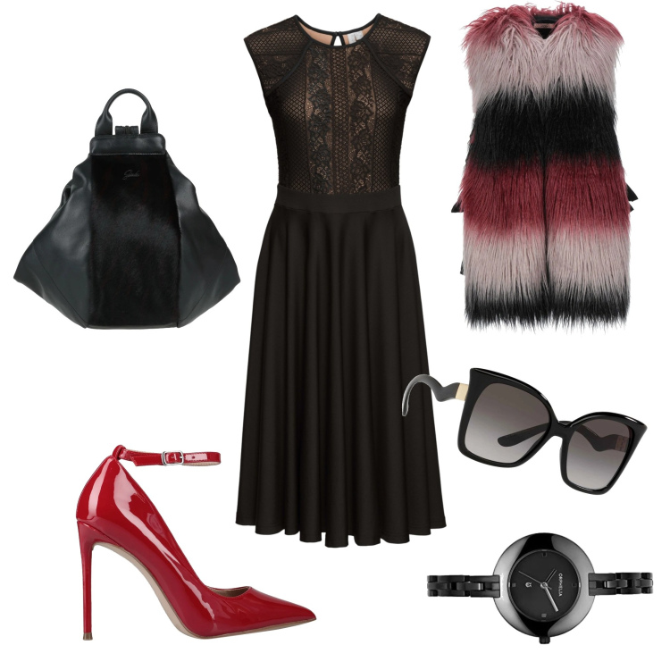 Outfit donna - Fire in Red shoes. Stile Casual chic per Tutti i giorni. Abbinamento con vestiti, zaini, cappotti, occhiali da sole, décolleté, orologi analogici.