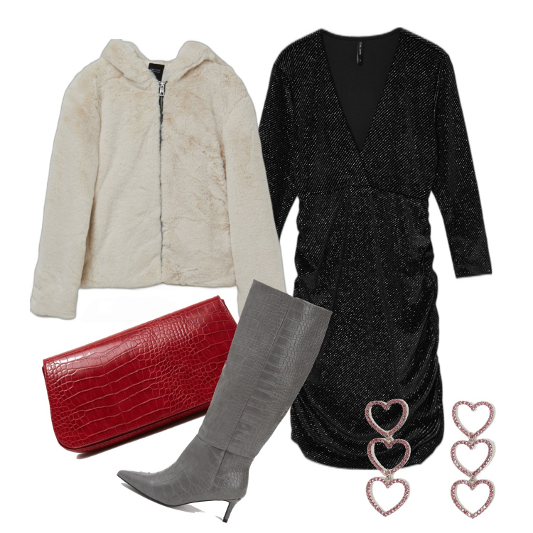 Outfit donna - Morbida e sensuale in velluto glitter. Stile Chic per Serata fuori. Abbinamento con vestiti corti, stivali, giacche, borse a spalla, orecchini.