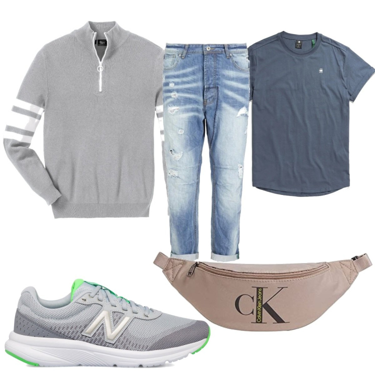 Outfit uomo - Il marsupio Calvin Klein. Stile Trendy per Tutti i giorni. Abbinamento con t-shirt sportive, jeans strappati, t-shirt, sneakers, borse sportive.
