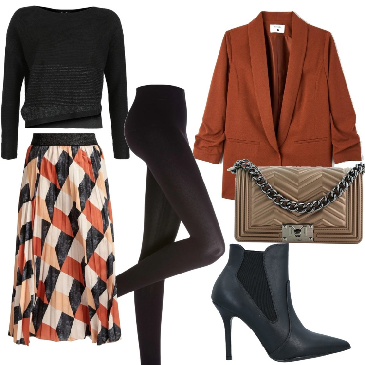 Outfit donna - Autumn hues. Stile Casual chic per Tutti i giorni. Abbinamento con leggings, stivaletti, giacche, gonne lunghe, pullovers, borse a tracolla.