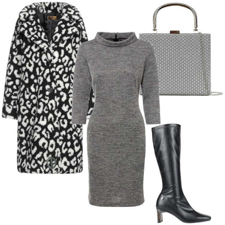 Outfit donna - Un cappotto caldo. Stile Bon Ton per Serata fuori. Abbinamento con cappotti, stivali, vestiti, borse a mano.