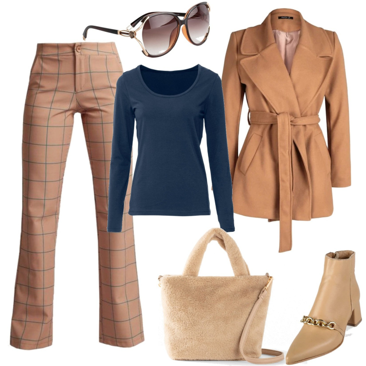 Outfit donna - Una passeggiata al parco. Stile Casual chic per Tutti i giorni. Abbinamento con t-shirt sportive, occhiali da sole, borse a mano, pantaloni, stivaletti, cappotti.