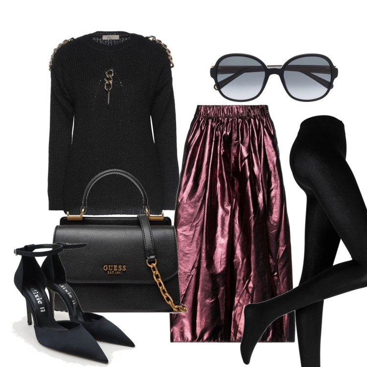 Outfit donna - Mi piace brillare. Stile Trendy per Tutti i giorni. Abbinamento con collant, pantaloni capri, pullovers, borse a mano, occhiali da sole, décolleté.