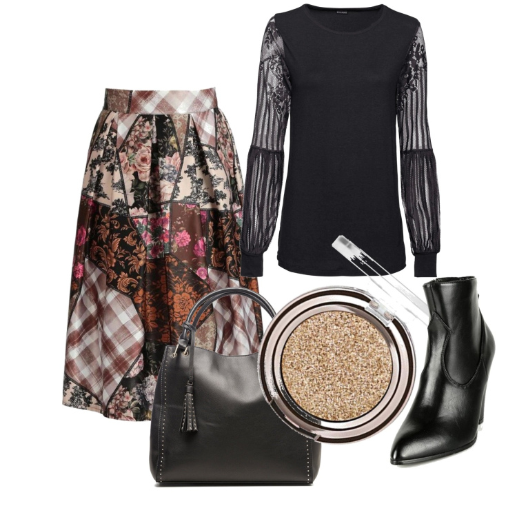 Outfit donna - Si cena fuori. Stile Glamour per Serata fuori. Abbinamento con bluse, gonne lunghe, stivaletti, borse a spalla, ombretti.