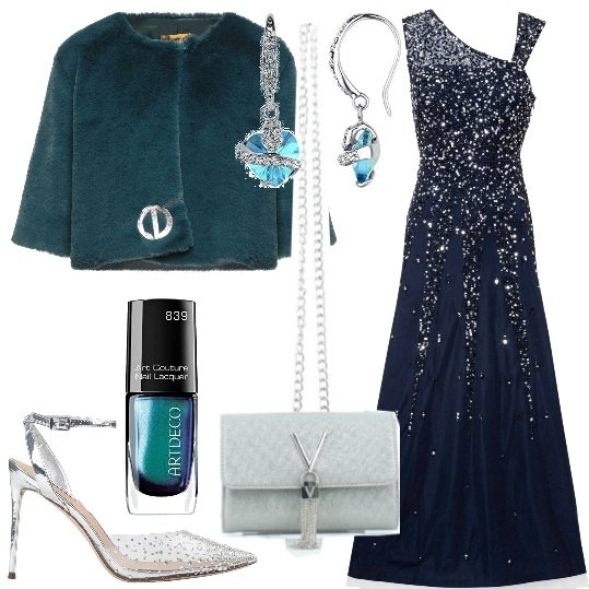 Outfit donna - Cinderella Time - Un vestito per sognare. Stile Glamour per Cerimonia. Abbinamento con vestiti lunghi, décolleté, cappotti, clutch, smalti, orecchini.