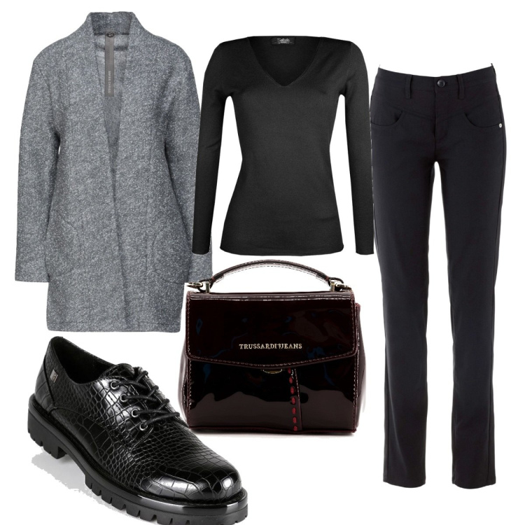Outfit donna - Total look #1469958. Stile Mannish per Tutti i giorni. Abbinamento con pantaloni, cappotti, francesine, pullovers, borse a tracolla.