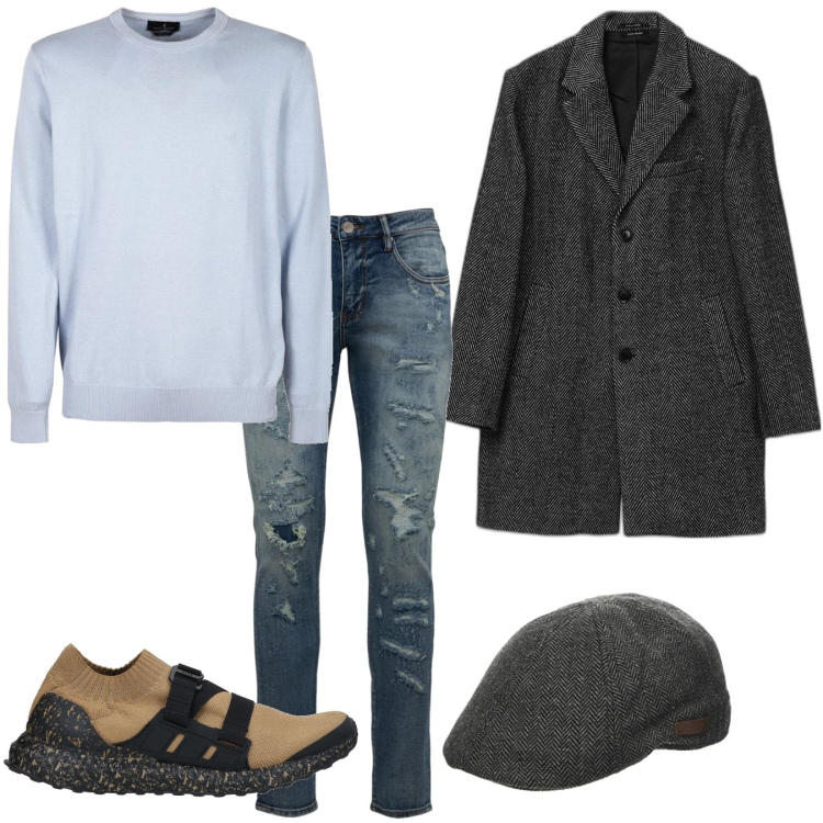 Outfit uomo - Total look #1470143. Stile Trendy per Tutti i giorni. Abbinamento con pullovers, cappotti, sneakers, berretti, jeans.