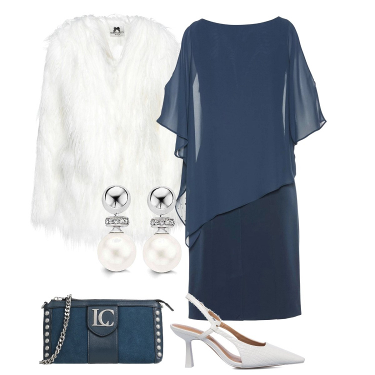 Outfit donna - Cerimonia in azzurro. Stile Glamour per Cerimonia. Abbinamento con vestiti a tubino, cappotti, borse a tracolla, décolleté, orecchini.