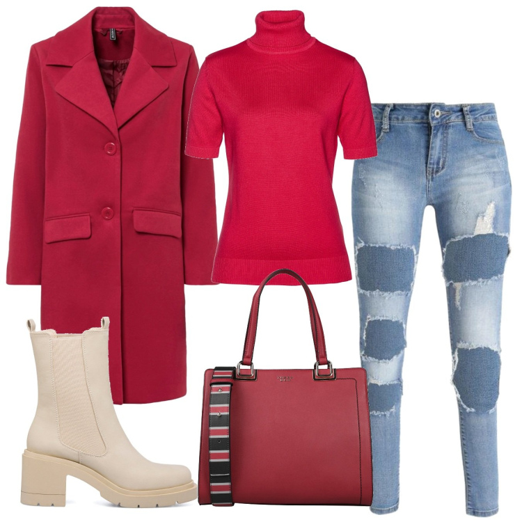 Outfit donna - Stivaletto trendy. Stile Trendy per Tutti i giorni. Abbinamento con maglieria, cappotti, borse a mano, jeans strappati, stivaletti.