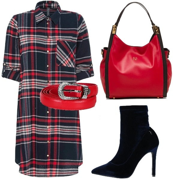 Outfit donna - Facciamo il check. Stile Casual per Tutti i giorni. Abbinamento con vestiti chemisier, stivaletti, cinture, borse a spalla.