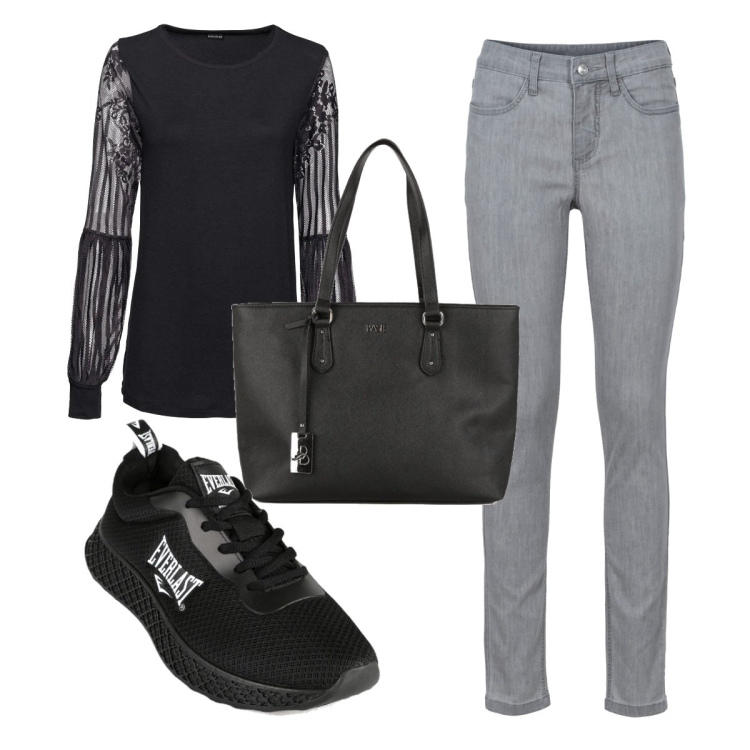 Outfit donna - Total look #1470922. Stile Basic per Tutti i giorni. Abbinamento con bluse, jeans skinny, sneakers, borse a spalla.