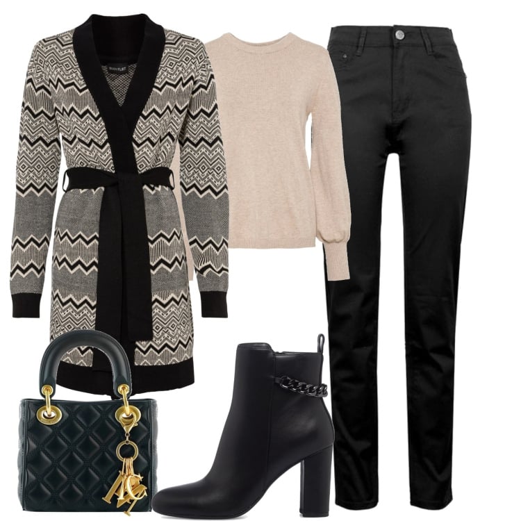 Outfit donna - Il cardigan lungo. Stile Casual chic per Tutti i giorni. Abbinamento con maglieria, cardigans, pantaloni, borse a mano, stivaletti.