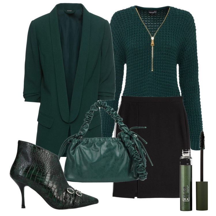 Outfit donna - Vado in ufficio. Stile Bon Ton per Ufficio. Abbinamento con maglieria, blazer, stivaletti, borse a mano, gonne, mascara.