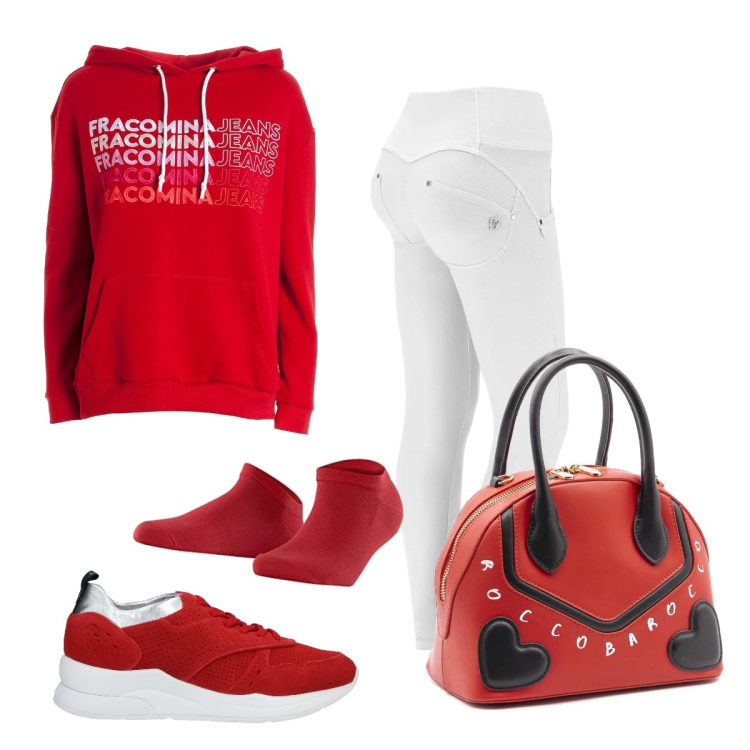 Outfit donna - La felpa Fracomina. Stile Casual chic per Tutti i giorni. Abbinamento con sneakers, pantaloni skinny, felpe con cappuccio, borse a mano, calzini.