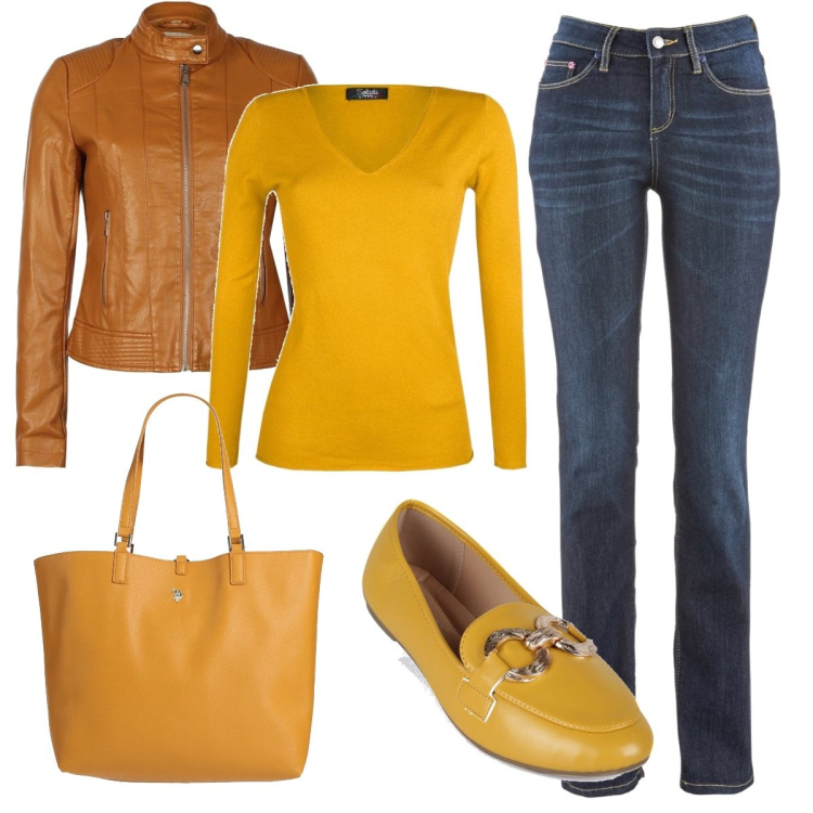 Outfit donna - Total look #1471898. Stile Casual per Tutti i giorni. Abbinamento con jeans dritti, borse a mano, giacche, pullovers, mocassini.