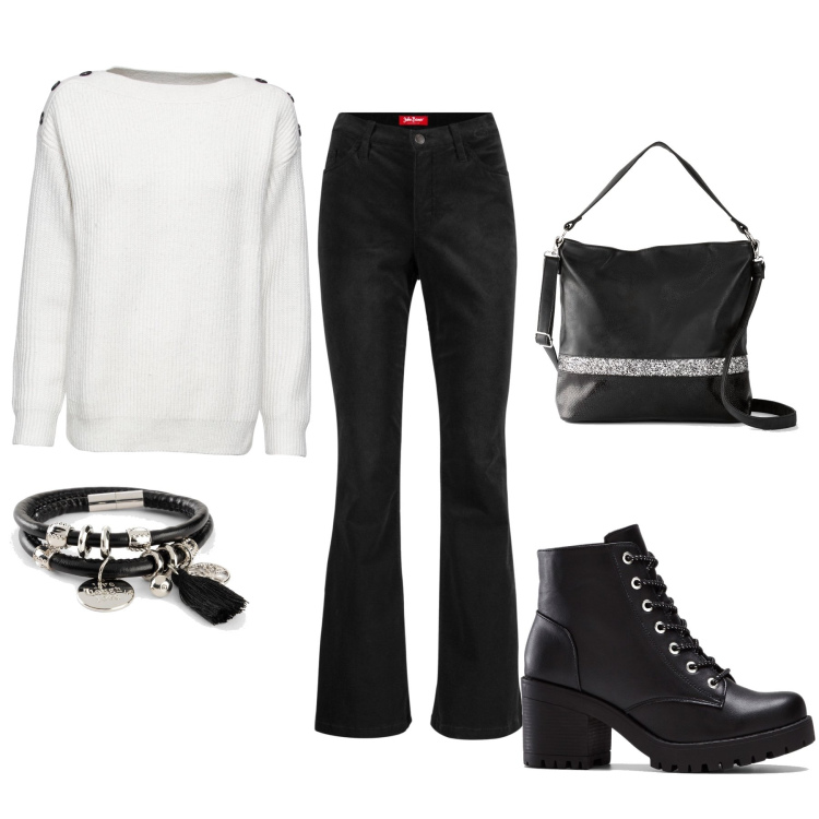 Outfit donna - Casual #20038. Stile Casual Abbinamento con maglieria, stivaletti, pantaloni, shopping bag, braccialetti.