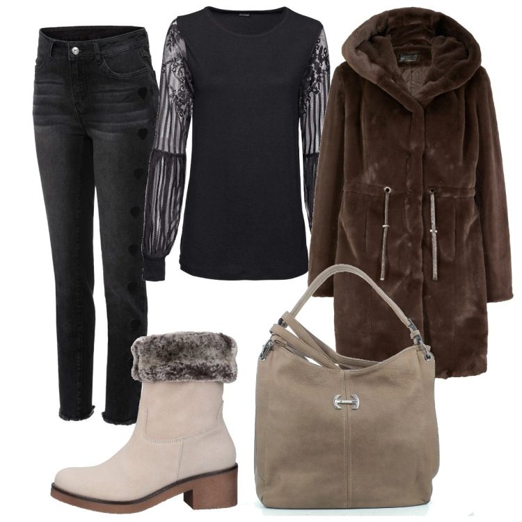 Outfit donna - Il cappotto over. Stile Casual per Ufficio. Abbinamento con bluse, ecopellicce, jeans, stivaletti, borse a tracolla.