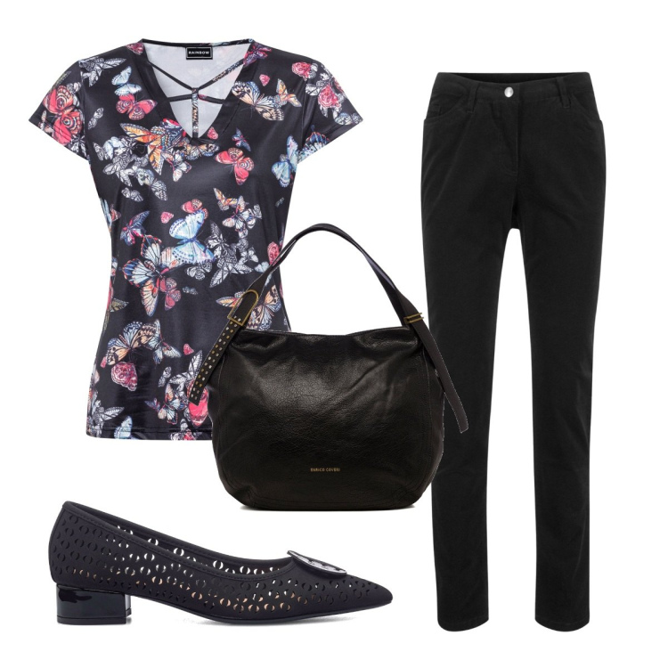Outfit donna - Total look #1472202. Stile Romantica per Tutti i giorni. Abbinamento con pantaloni, maglieria, borse a spalla, décolleté.