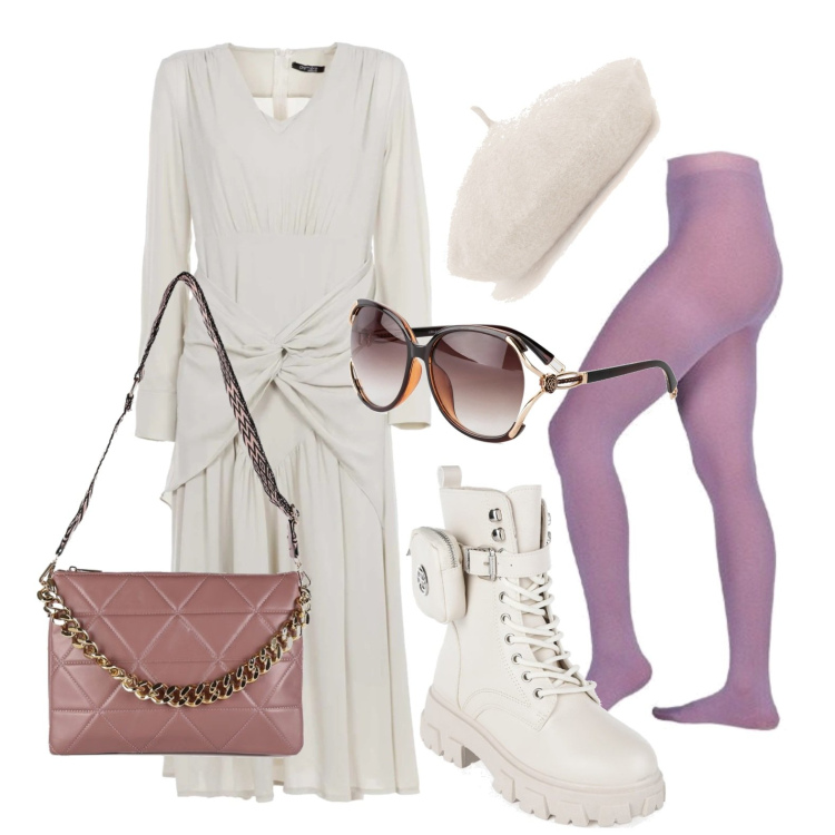 Outfit donna - Regina delle nevi trendy. Stile Trendy per Tutti i giorni. Abbinamento con occhiali da sole, anfibi, pochette, vestiti lunghi, collant, cappelli.
