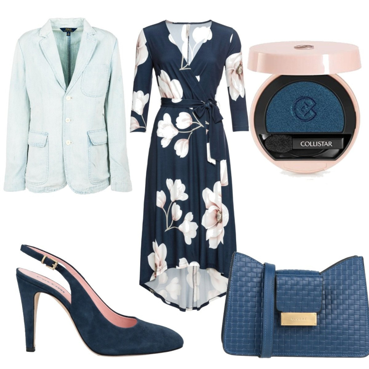Outfit donna - Blu chic. Stile Chic per Cerimonia. Abbinamento con vestiti lunghi, décolleté, borse a tracolla, bolero, ombretti.