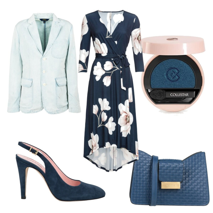 Outfit donna - Blu chic. Stile Chic per Cerimonia. Abbinamento con vestiti lunghi, décolleté, borse a tracolla, bolero, ombretti.