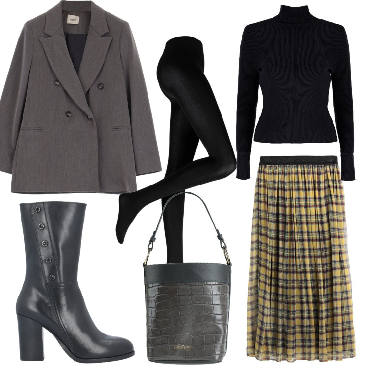 Outfit donna - Scozzese ma non troppo. Stile Casual per Tutti i giorni. Abbinamento con collant, stivaletti, gonne lunghe, borse a mano, maglieria, giacche.