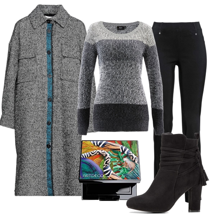 Outfit donna - Total look #1472621. Stile Glamour per Tutti i giorni. Abbinamento con maglieria, pantaloni, stivaletti, cappotti, ombretti.