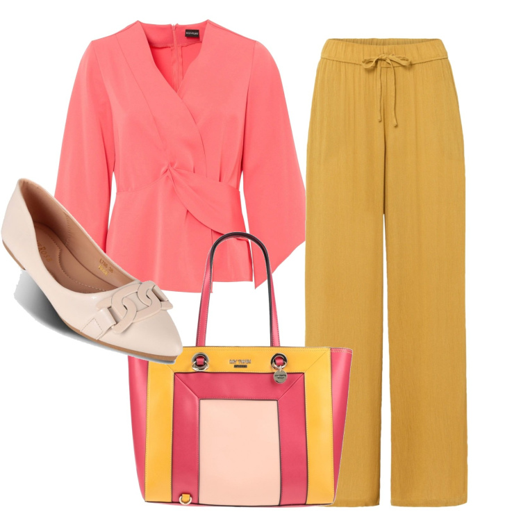 Outfit donna - Vivace. Stile Casual per Tutti i giorni. Abbinamento con pantaloni, bluse, borse a mano, ballerine.
