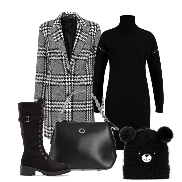 Outfit donna - Teddy in testa. Stile Casual per Tutti i giorni. Abbinamento con stivali, cappotti, vestiti, borse a mano, berretti.