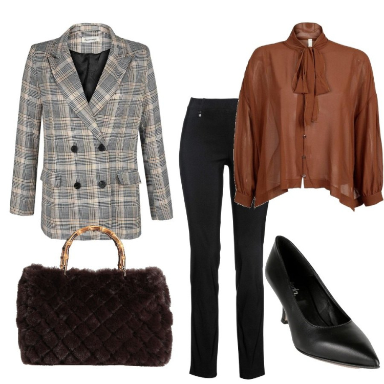 Outfit donna - La borsa in pelo. Stile Bon Ton per Ufficio. Abbinamento con pantaloni, borse a mano, camicie, blazer, décolleté.