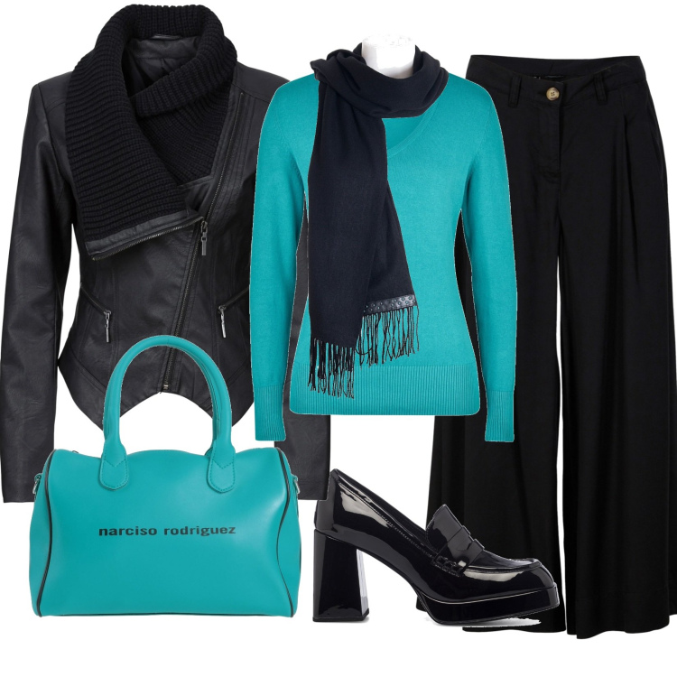 Outfit donna - Dedans. Stile Trendy per Tutti i giorni. Abbinamento con maglieria, blazer, pantaloni capri, borse a mano, sciarpe, mocassini.