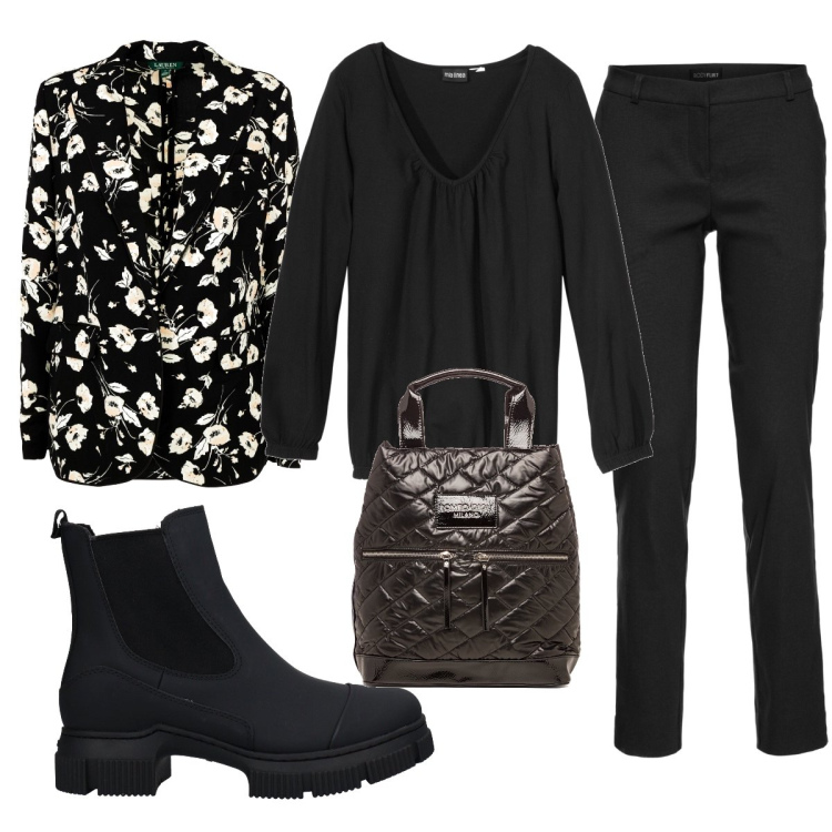 Outfit donna - Basic #11495. Stile Basic per Tutti i giorni. Abbinamento con pantaloni, maglieria, stivaletti, giacche, borse a mano.