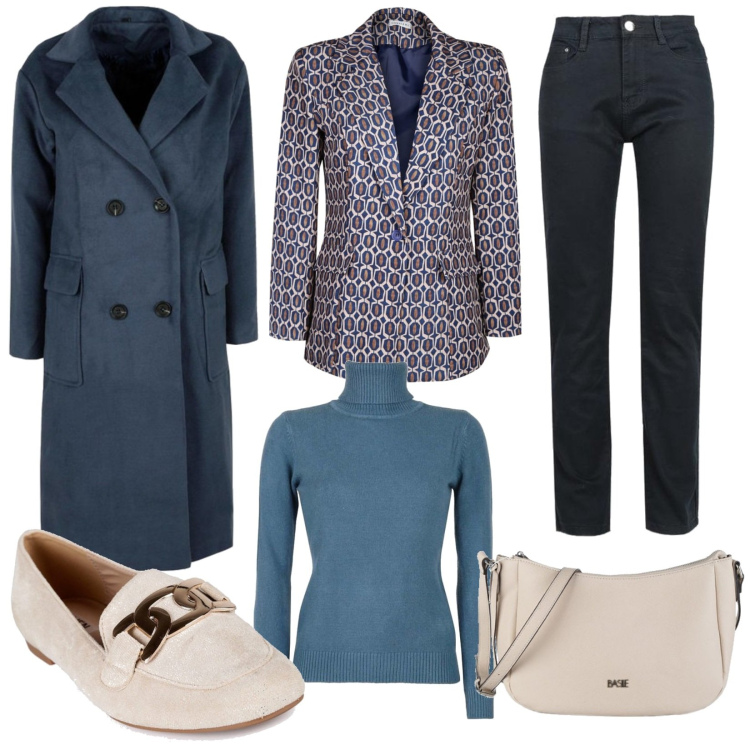 Outfit donna - MecShopping black Friday. Stile Minimal per Ufficio. Abbinamento con blazer, cappotti, maglieria, pantaloni, borse a tracolla, mocassini.