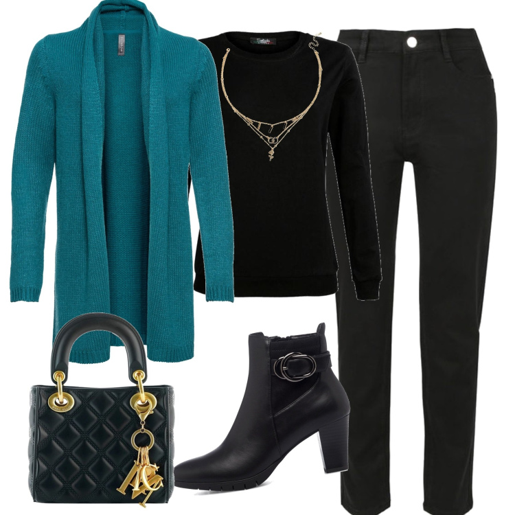 Outfit donna - A casa di Paola. Stile Casual chic per Tutti i giorni. Abbinamento con cardigans, pantaloni, felpe, borse a mano, ciondoli, stivaletti.