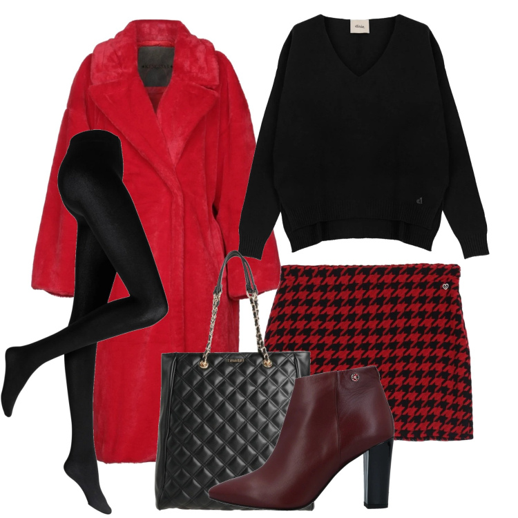 Outfit donna - Pensando al Natale. Stile Urban per Tutti i giorni. Abbinamento con collant, cappotti, stivaletti, borse a mano, minigonne, maglieria.