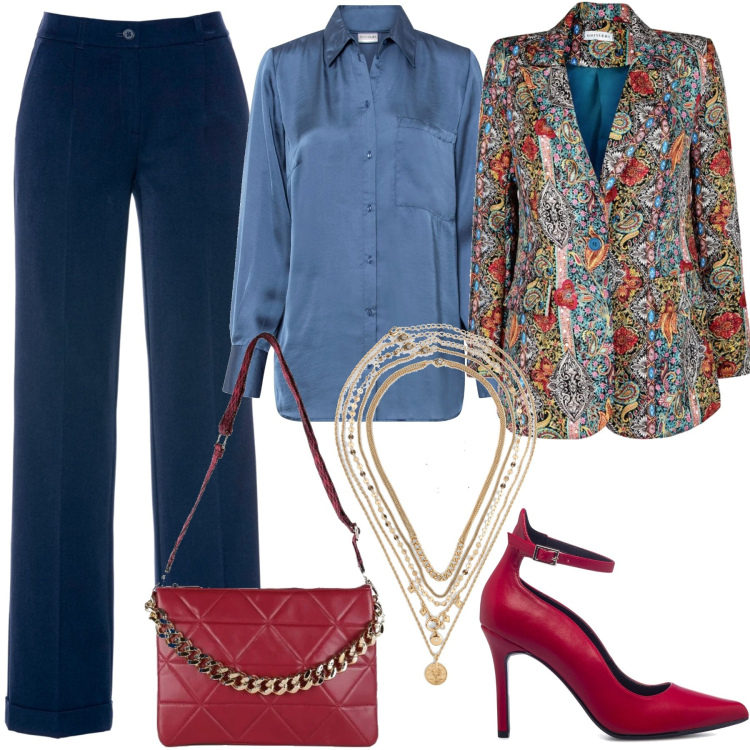 Outfit donna - La giacca damascata. Stile Glamour per Tutti i giorni. Abbinamento con pantaloni, camicie, collane, blazer, pochette, décolleté.