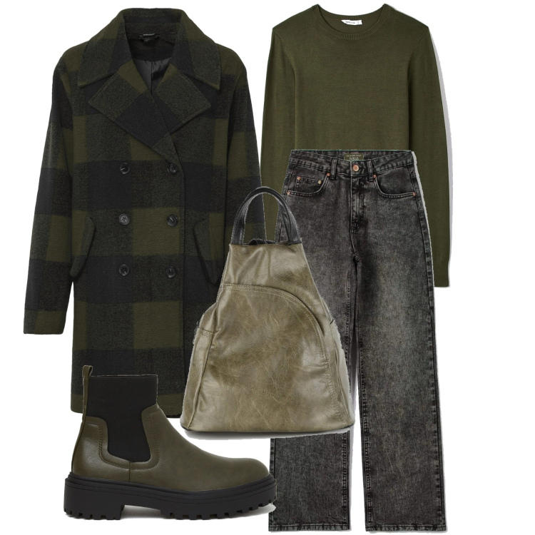 Outfit donna - In giro per compere. Stile Casual per Tutti i giorni. Abbinamento con ballerine, jeans, maglieria, zaini, stivali.