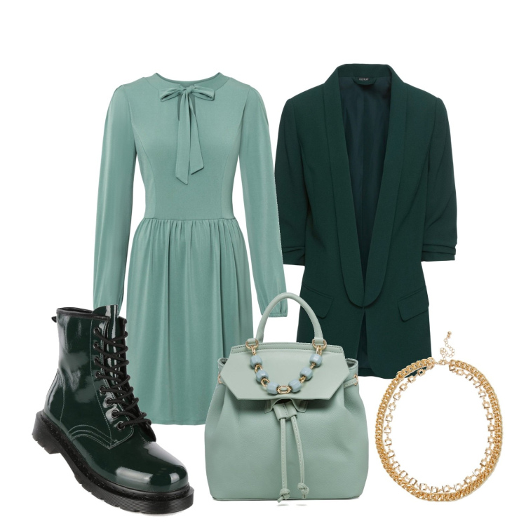 Outfit donna - Ghost outfitter - scelgo il total green. Stile Casual per Tutti i giorni. Abbinamento con blazer, vestiti, anfibi, collane, zaini.