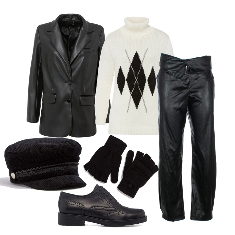 Outfit donna - Ghost outfitter - very cool. Stile Glamour per Tutti i giorni. Abbinamento con blazer, maglieria, cappelli con visiera, guanti, pantaloni, scarpe stringate.