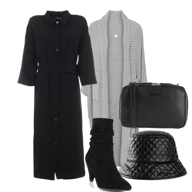 Outfit donna - Ghost outfitter - gioco sulle lunghezze. Stile Casual per Tutti i giorni. Abbinamento con cappelli con visiera, cardigans, borse a tracolla, stivaletti, vestiti midi/longuette.