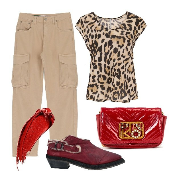 Outfit donna - Total look #1474621. Stile Trendy per Serata fuori. Abbinamento con mocassini, pantaloni cargo, canottiere, borse a tracolla, rossetti.