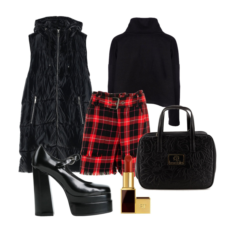 Outfit donna - Sempre il giusto equilibrio. Stile Casual chic per Tutti i giorni. Abbinamento con décolleté, piumini, felpe, shorts, borse a tracolla, rossetti.