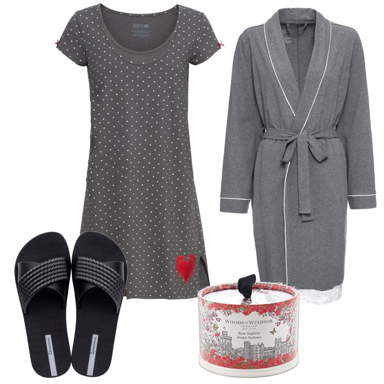 Outfit donna - Buonanotte. Stile Casual per Tutti i giorni. Abbinamento con camicie da notte, vestaglie, ciabatte, ciprie.