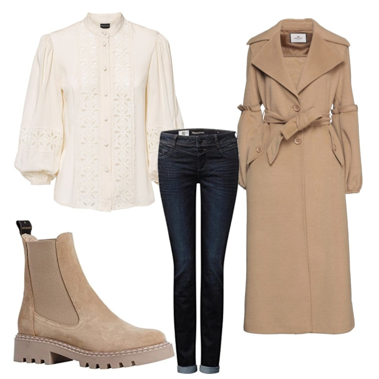 Outfit femme - La tenue beige. Style Tendance pour Tous les jours. Assortir avec tuniques, boots, manteaux, jeans.