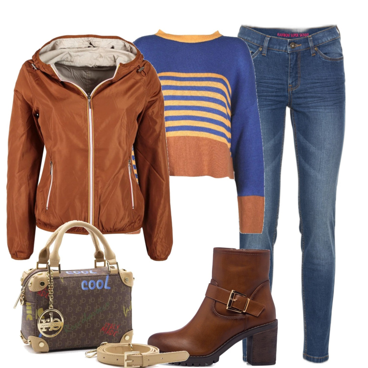 Outfit donna - In città. Stile Trendy per Tutti i giorni. Abbinamento con jeans skinny, giacche, pullovers, borse a mano, stivaletti.