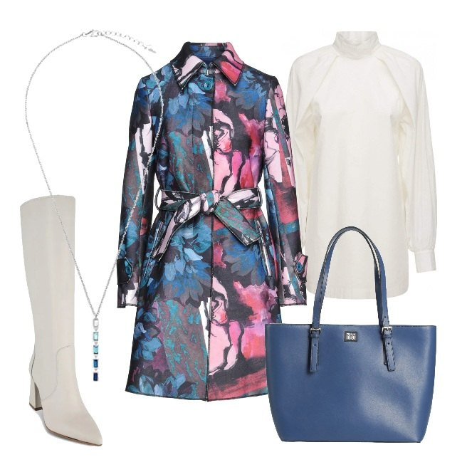 Outfit donna - Impermeabilità chiccosa. Stile Urban per Tutti i giorni. Abbinamento con cappotti, borse a mano, stivali, vestiti, collane.