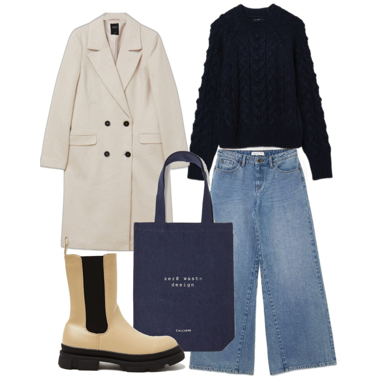 Outfit donna - Calliope Black Friday. Stile Casual per Tutti i giorni. Abbinamento con maglieria, jeans, cappotti, stivali, shopping bag.